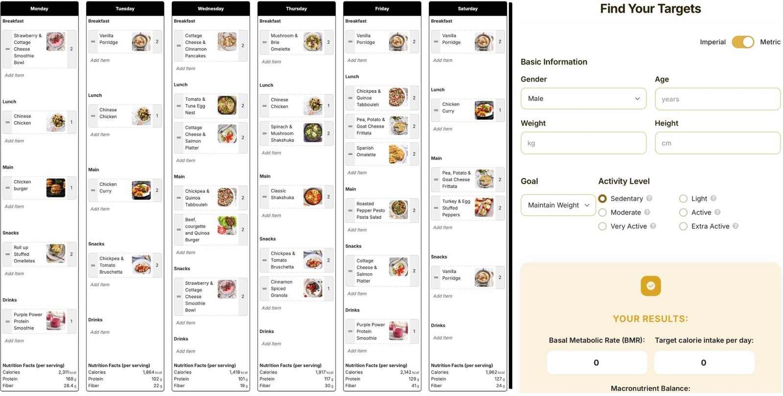 pro level meal planner with macro tracking