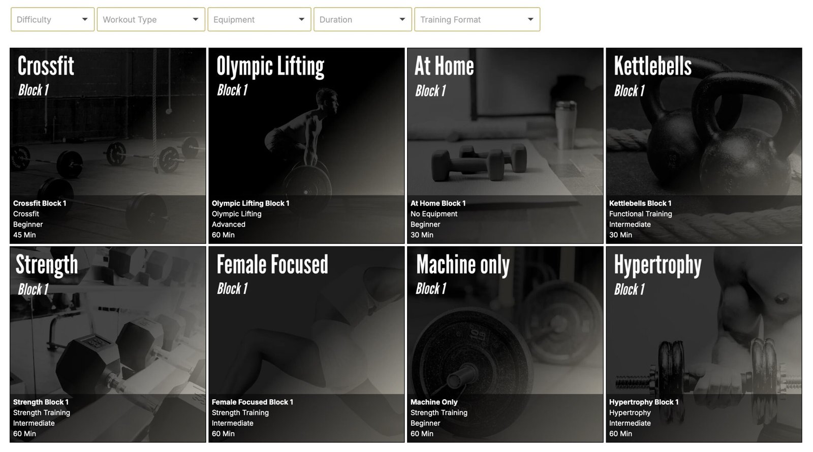 workout library to aid structured nutrition